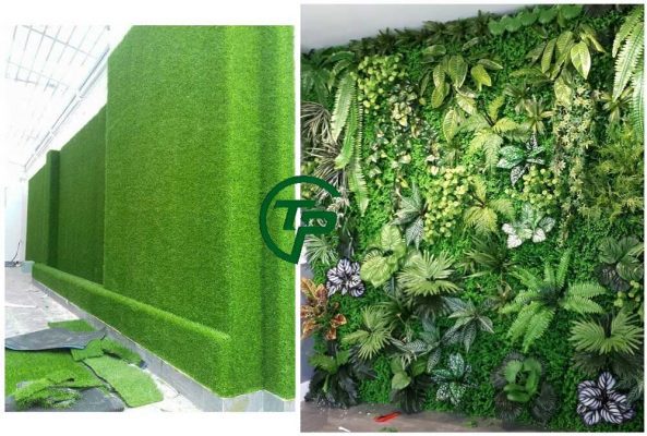Thi công tường cây hoa giả - So sánh tường cỏ và tường hoa - Thiên Phát Decor