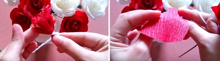 Cách làm hoa hồng ghép cánh bằng giấy nhún bền đẹp -b3