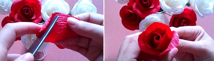 Cách làm hoa hồng ghép cánh bằng giấy nhún bền đẹp -b5